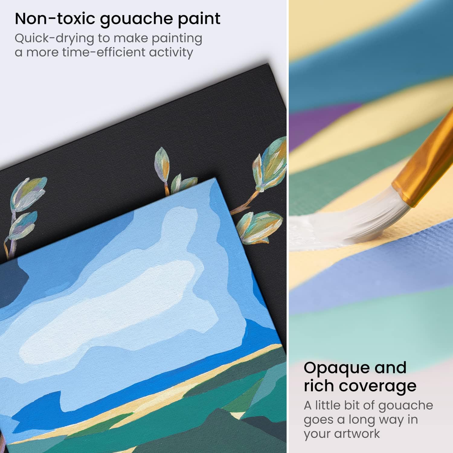 ARTEZA Gouache Paint, Set of 12, Sea Tones, 0.4 US fl oz Gouache Paint Tubes, Opaque Gouache Set